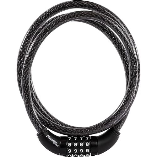 Master Lock Black Set Your Own Combination Bike Lock, Metal Cable Lock has a Weather Resistant Vinyl Coating for Outdoor Durability, 5 Feet Long, 8370D