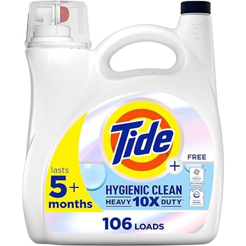 Tide Hygienic Clean Heavy Duty 10x Free Liquid Laundry Detergent, HE Compatible, Unscented, 106 loads, 149 oz