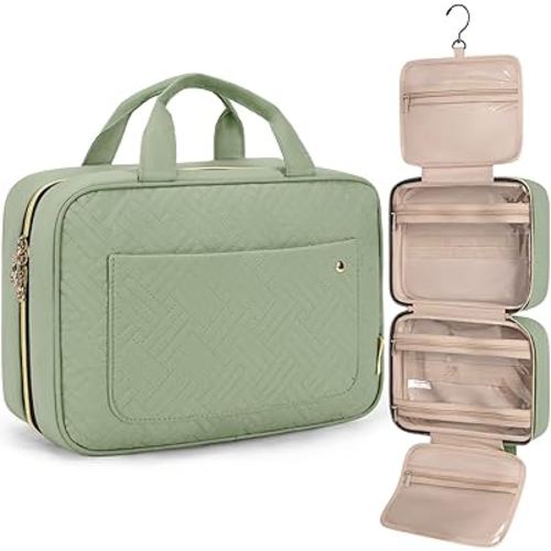 BAGSMART Toiletry Bag Travel Bag with Hanging Hook, Water-resistant Makeup Cosmetic Bag Travel Organizer for Accessories, Shampoo, Full-size Container, Toiletries (Green, Medium)