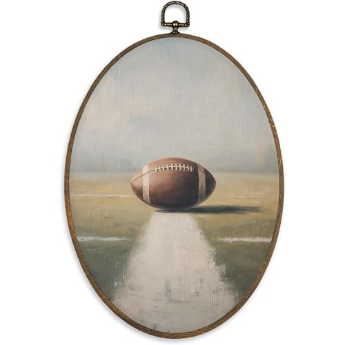 XBBMGG Vintage Football Rugby Wall Art Decor, American Football Sports Oval Wall Hanging Decor, Sage Green Rugby Framed Canvas Prints for Boy Kids Dorm Nursery Gym Bedroom Decorations, 8.6x11.4inch