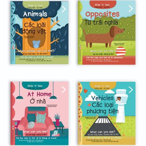 Vietnamese English Bilingual Board Books: Slide and See - Animals, Opposites, Home, Vehicles Interactive boardbooks