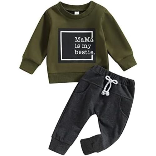 Toddler Baby Boy Clothes Solid Color Long Sleeve Crewneck Sweatshirt Top Casual Pants Set 2Pcs Fall Winter Outfits