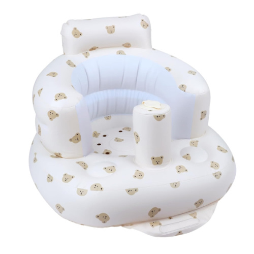Baby Inflatable Seat with Suction Cups for Babies 3 Months & Up, Baby Floor Seats for Sitting Up with Built in Air Pump, Blow Up Baby Chair for Infants - Bear Head