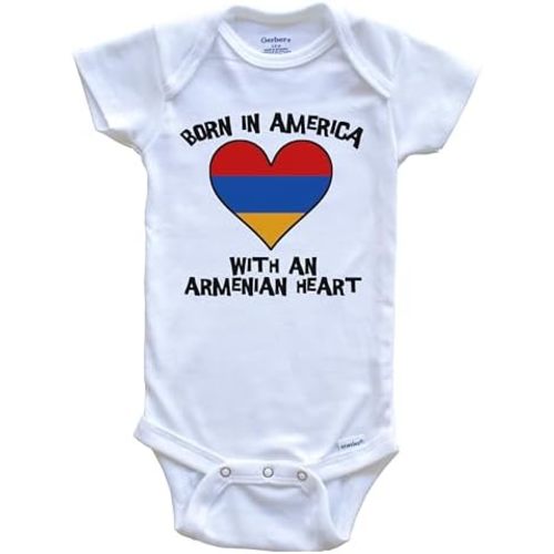 Born in America with an Armenian Heart One Piece Baby Bodysuit Armenia Flag Baby Bodysuit