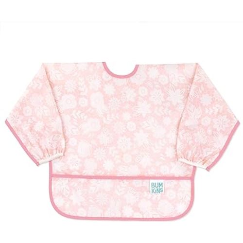 Bumkins Sleeved Bib for Girl or Boy, Baby and Toddler for 6-24 Mos, Essential Must Have for Eating, Feeding, Baby Led Weaning Supplies, Long Sleeve Mess Saving Food Catcher, Soft Fabric, Lace Pink