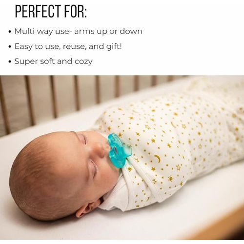 NICU RN Designed Arms Up Swaddle 0-3 Months Baby Sleep Sack, Self soothing with Arm Pocket and Zipper, prevents Startle Reflex. Velcro Swaddle, 100% GOTS Certified Organic Cotton