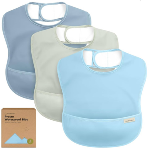 KeaBabies 3-Pack Waterproof Baby Bibs for Eating - Lightweight Toddler Feeding Bibs with Large Food Catcher, Mess Proof, Food-Grade Baby Eating Essentials, Easy to Put On & Clean (Ocean)