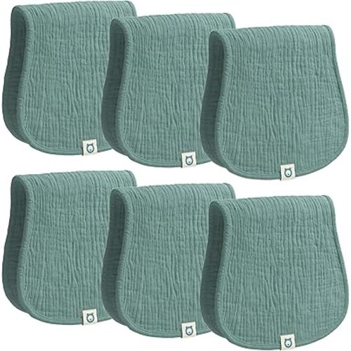 Muslin Burp Cloths Set, 6 Pieces, 100% Organic Cotton Hand Washcloths for Baby Boys and Girls Extra Absorbent and Soft Burping Rags (Teal - Solid Color)