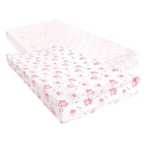 Luvable Friends Infant Girl Fitted Changing Pad Cover, Girl Basic Elephant, One Size