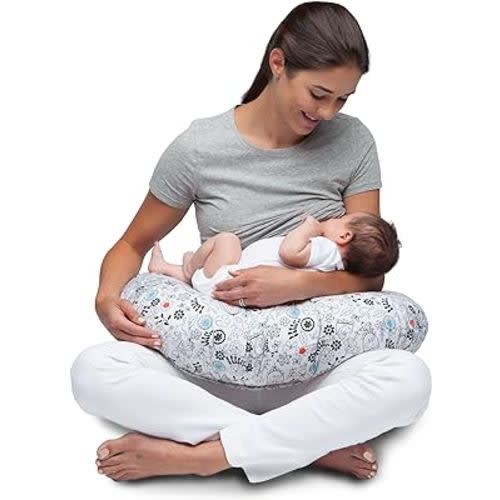 Boppy Nursing Pillow Original Support, White Black Doodles, Ergonomic Nursing Essentials for Bottle and Breastfeeding, Firm Fiber Fill, with Removable Nursing Pillow Cover, Machine Washable