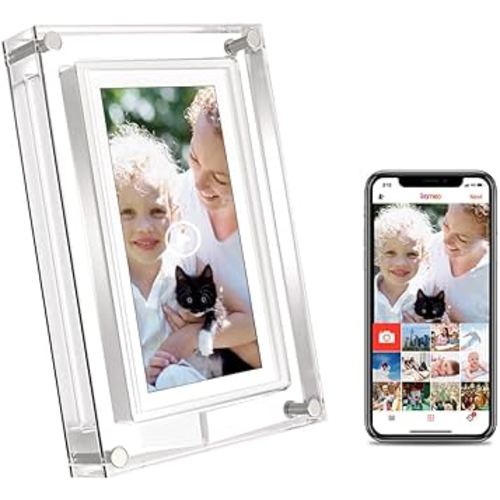 FRAMEO 5 Inch Smart WiFi Acrylic Digital Photo Frame IPS LCD Touch Screen, Auto-Rotate Portrait and Landscape, Built in 32GB Memory,Gift Choose Acrylic Digital Picture Frame…