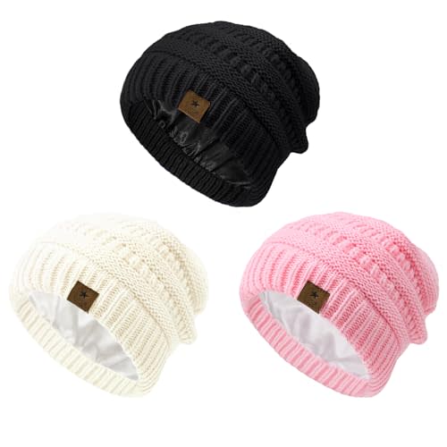 Century Star 3 Pack Baby Winter Hat Satin Lined Baby Beanie for Boys Girls Warm Knit Infant Toddler Hats Cap