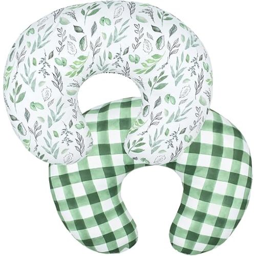 Baby Nursing Pillow Cover Infant Removable Breastfeeding Pillow Cover Cute Pattern Newborn Nursing Pillowcase Slipcovers Cushion Cover for Girls Boys 22.5 x 18 (Green Leaves)