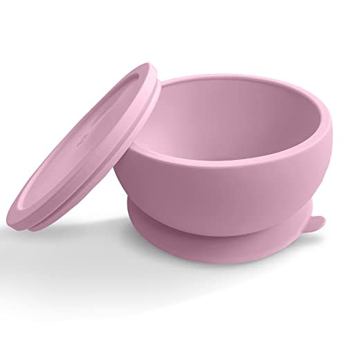 Octopod Silicone Baby Suction Bowl With Lid - Toddler & Baby Bowls, Baby Food Containers, Spill Proof Bowls For Toddlers, Suction Baby Bowls With Lids, Food Grade Silicone Baby Bowl (Lavender Pink)