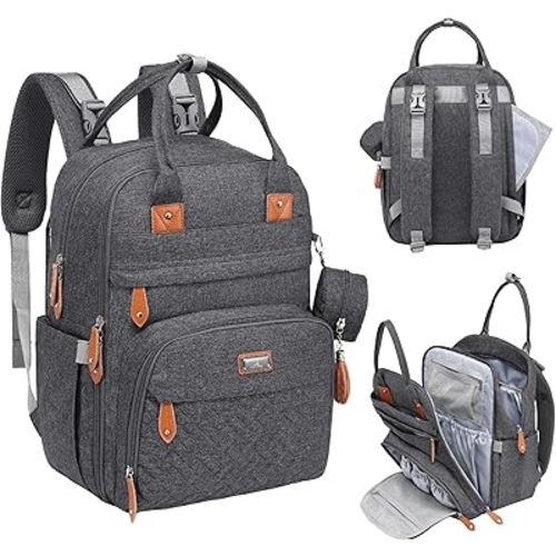 BabbleRoo Diaper Bag Backpack - Baby Essentials Travel Tote - Multi Function Water Resistant Diaper Bag, Travel Essentials Baby Bag with Changing Pad, Stroller Straps & Pacifier Case - Dark Gray