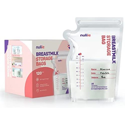 Nuliie 120 Pcs Breastmilk Storage Bags, 8 OZ Breast Milk Storing Bags, BPA Free, Milk Storage Bags with Pour Spout for Breastfeeding, Self-Standing Bag, Space Saving Flat Profile