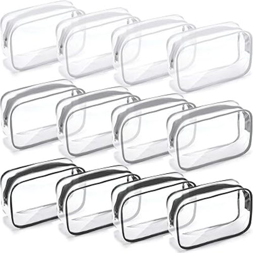 Weewooday 12 Pieces Clear Cosmetics Bag PVC Zippered Clear Toiletry Carry Pouch Cosmetic Makeup Bag Waterproof Makeup Vinyl Plastic Organizer Case for Vacation Bathroom(Multicolor,Medium)