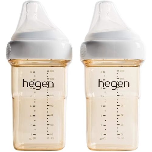 Hegen Easy to Clean Anti-Colic Baby Bottle, 8oz for 3 to 6 Months (2-Pack)