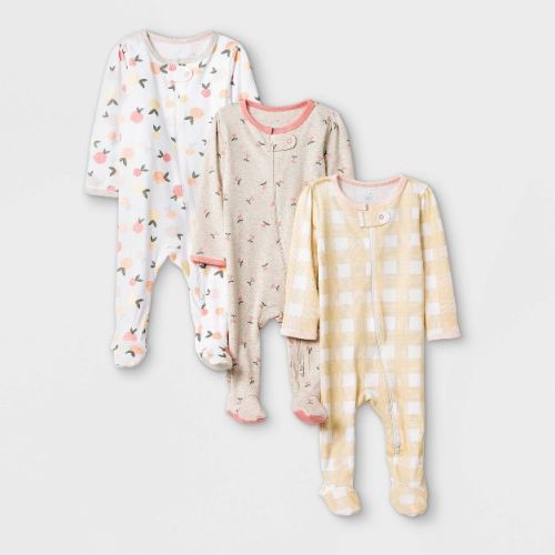 Baby Girls' 3pk Fruit Print Zip-Up Sleep N' Play - Cloud Island™ Yellow/Brown/White