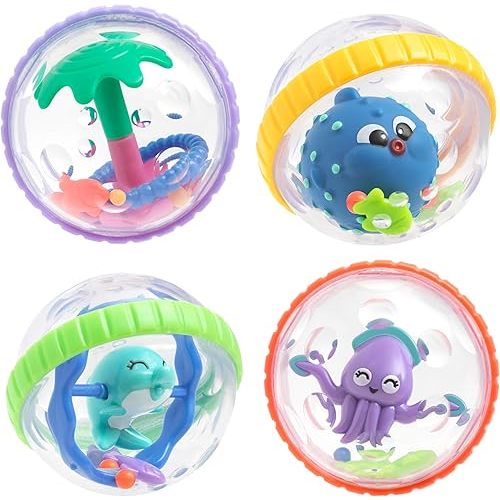Nuby Bubbly Buds Interactive Bath Set - (4-Pack) Baby Bath Toys - 6+ Months