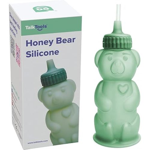 TalkTools Honey Bear Silicone Straw Cup, Dishwasher Safe Baby Drinking Bottle,Premium Food-Grade Material, Honeybear Sippy Cup for Ages 4+ Months, Kids and Toddlers (Single 8oz)-Bubblegum