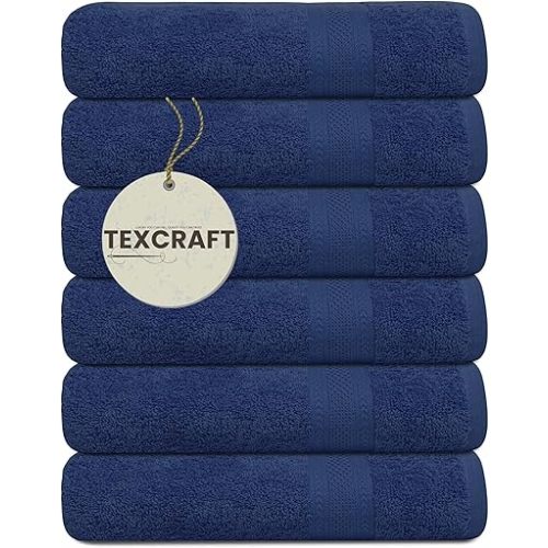 Bath Towel, Cotton Terry Towels for Bathroom, Towel Set - Quick Dry - Highly Absorbent - Soft Feel - 24 x 46 Pack of 6 for Shower - Hand Towel for Daily Use - Navy