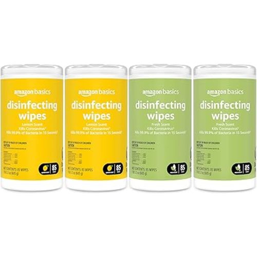 Amazon Basics Disinfecting Wipes, Lemon & Fresh Scent, Sanitizes/Cleans/Disinfects/Deodorizes, 340 Count (4 Packs of 85)