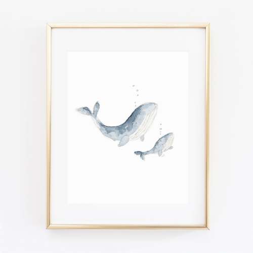 mama + baby whale art print