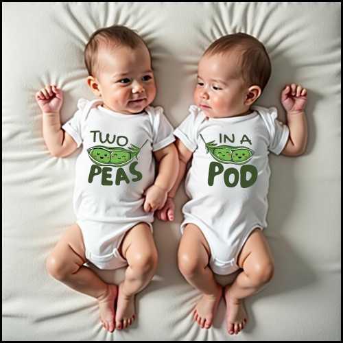 2x Peas in a Pod Twin Baby Grow, Newborn Unisex Infant Clothing, Baby Shower Gift, New Baby Playsuit, Toddler Onesie, Funny Twins Present