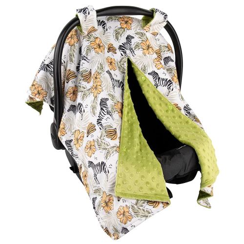 Top Tots Deluxe Minky Baby Car Seat Cover - Tropical Zebra, 40 x 29 Inch Yellow Green