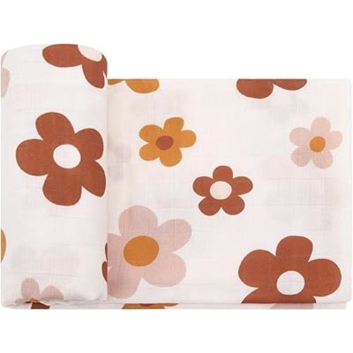LifeTree Baby Swaddle Blankets, 70% Viscose Bamboo and 30% Cotton Muslin Swaddle Blankets Boys Girls Swaddling Wrap Receiving Blanket Neutral for Newborn, Large 47" x 47", BigFloral