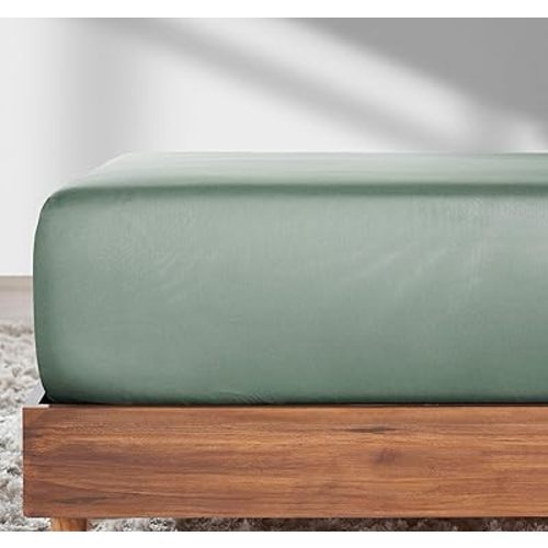 California Design Den Twin Fitted Sheets Only Cotton, 1 Pc Fitted Sheet Twin, 100% Cotton, No Pop-Off Elastic, Durable Sateen Weave, Soft Cotton Fitted Sheet (Sage Green - Dark)