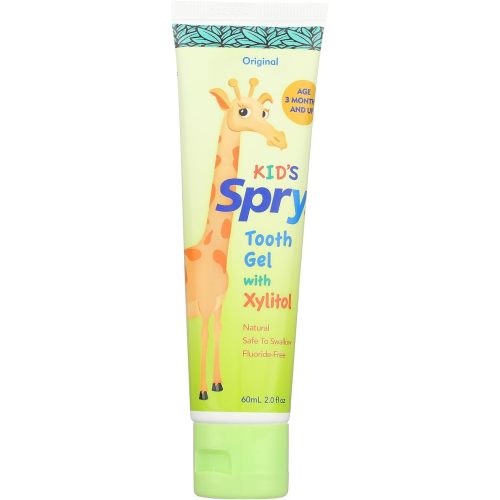 Spry Xylitol Baby Toothpaste, Natural Toddler Toothpaste, Fluoride Free Toothpaste for Kids, Xylitol Toothpaste for Kids Age 3 Months and Up, Tooth Gel Original 2 Fl Oz (Pack of 1)