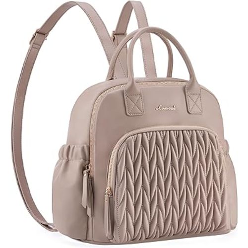 LOVEVOOK Diaper Bag Backpack, Small Leather Diaper Backpack, Quilted Stylish Waterproof Baby Diaper Bags with Insulated Pockets for Mom Women Light Camel
