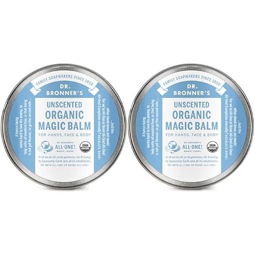 Dr. Bronner's - Organic Magic Balm - Baby Unscented, Made with Organic Beeswax & Hemp Oil, Moisturizes & Soothes Hands, Face & Body (2 oz, 2-Pack)