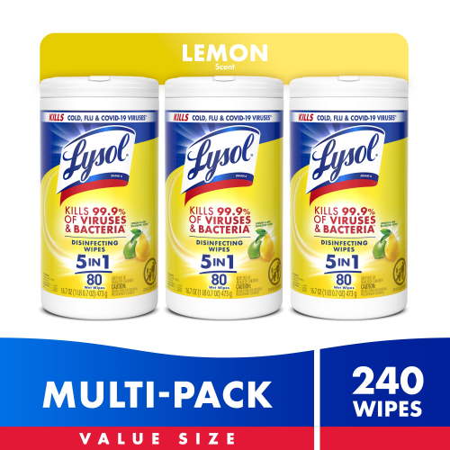 Lysol Antibacterial Wipes, Lemon Lime Blossom, 240ct, Pack of 3, Kills 99.9% Viruses