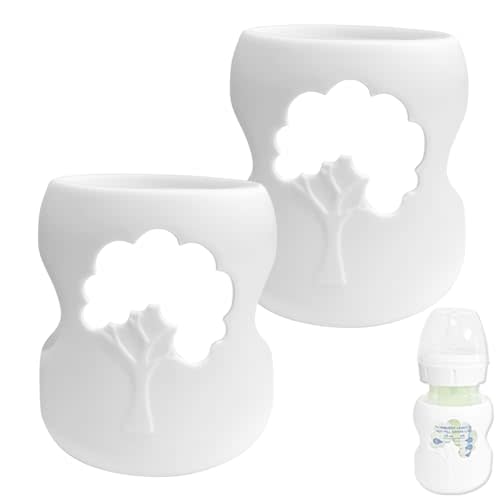 Baby Glass Bottle Silicone Sleeves Compatible with Dr. Brown's Natural Flow Options+ Wide Neck Glass Baby Bottles (5 oz, White, 2 Pack)