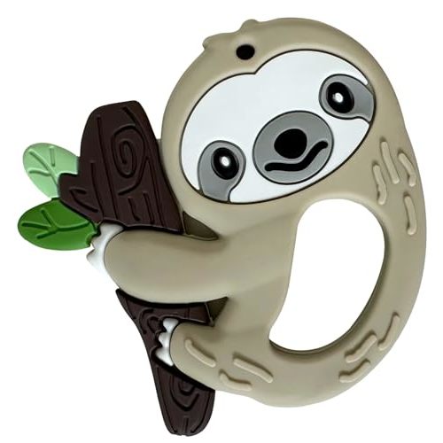 Busy Baby - Teething Toys Made of 100% Food Grade Silicone, Fun Animal Shapes for Teething Relief, Use Alone or Easily Attach Your Baby Teether to Busy Baby Mats (Sloth)