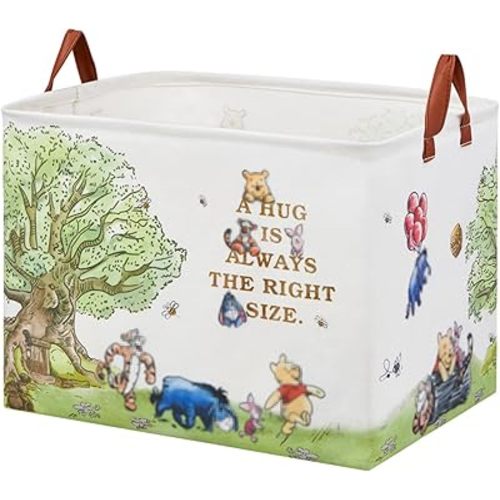 Bear Nursery Decor Storage Basket Foldable With Waterproof PE Coating, Square Large Canvas Laundry Hamper,Diaper Bag Baskets for Kids,Boys and Girls, Bathroom, Bedroom, Clothes,Toy Bin（White）