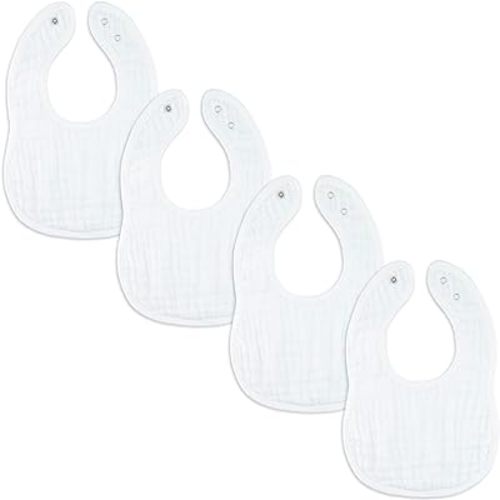 Comfy Cubs Muslin Baby Bibs, (White, 4-pack)