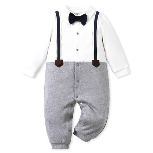 PatPat Little CoCo&Gentlemen Baby Boy Cottom Romper Jumpsuit Formal for Wedding, 0-18 Months - Classic Gray