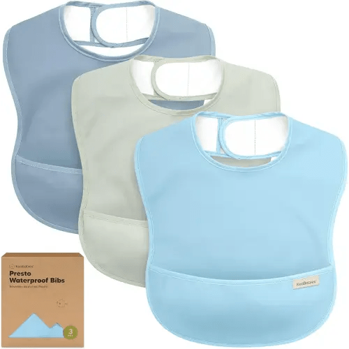 KeaBabies 3-Pack Waterproof Baby Bibs for Eating - Lightweight Toddler Feeding Bibs with Large Food Catcher, Mess Proof, Food-Grade Baby Eating Essentials, Easy to Put On & Clean (Ocean)