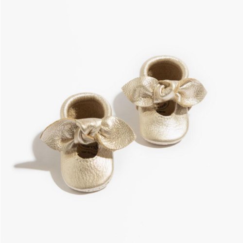 Newborn Platinum Knotted Bow Baby Shoe