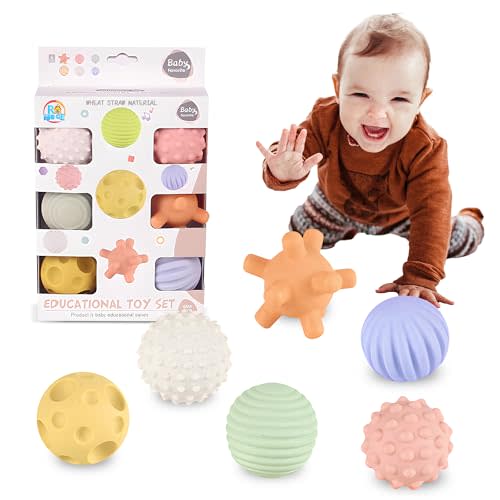 ROHSCE Sensory Balls for Babies - 6 Pack, Ball for Toddlers 1-3, Soft & Textured Montessori Baby Toys 6 to 12 Months, Wheat Straw Toddler Balls for Infant Development