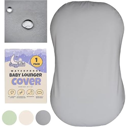 100% Waterproof Baby Lounger Cover - 2-Ply Organic Cotton Slipcovers Keep Your Lounger Clean & Your Baby Comfy - Machine Washable - (Lounger Not Included) - Gray
