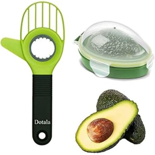 3 in 1 Avocado Slicer Tool and Saver Keeper,Avocado Pit Remover and Cutter as knife peeler scoop with Comfort-Grip Handle (Green-(Slicer+Saver))