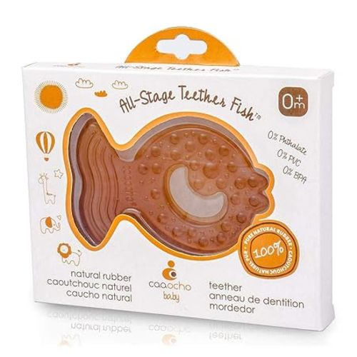 CaaOcho Pure Natural Rubber Teething Baby Toy, One-Piece Hygienic Design Teether for Babies, BPA Free, Covers All Teething Stages, All Natural, Textured for Sensory Play, Teething Toy for Molars