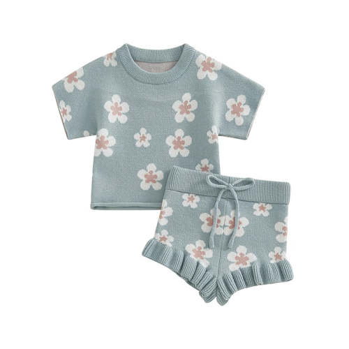 Baby Toddler Girls 2Pcs Clothes Set Short Sleeve Floral Flowers Print – August + Willow