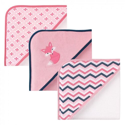 Luvable Friends Newborn Infant Girl's Cotton Terry Hooded Bath Towels, Foxy Shower Set
