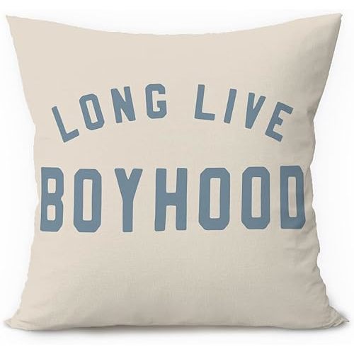 Boys Room Decor, Long Live Boyhood Pillow Cover 18x18, Retro Trendy Blue Decorative Throw Pillow Case for Toddler Boys Bedroom Playroom Nursery